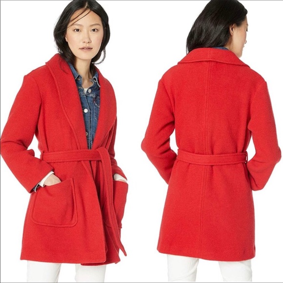 J. Crew Red Wool Wrap Coat Belted Open Coat Size MEDIUM NEW
